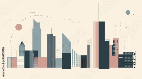Wallpaper Mural Abstract Geometric Cityscape with Buildings and Dots Torontodigital.ca