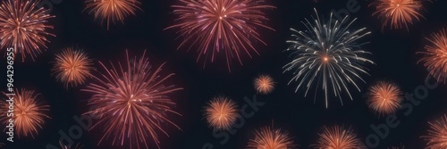 Shimmering firework display illustration. Colorful exploding fire show. Happy new year background