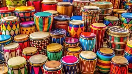 Vibrant Assortment Of Colorful Calypso Hand Drums Of Various Sizes And Styles Arranged In A Dynamic Composition photo