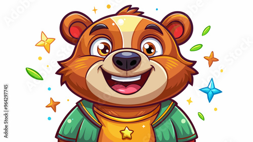 Drawing of a cute cartoon bear on a white background