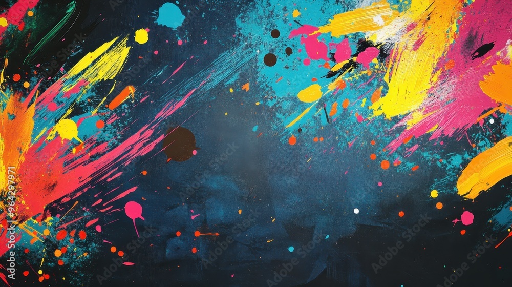 Vibrant abstract art with splashes of bright colors on a dark background. Modern and expressive digital painting full of energy and creativity. Vibrant abstract art with splashes of bright colors on a dark background. Modern and expressive digital painting full of energy and creativity.