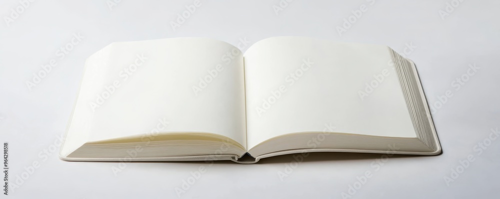 Open blank book with white pages, perfect for creative writing, journaling, or sketching. Clean, minimalist design ideal for various uses. Open blank book with white pages, perfect for creative writing, journaling, or sketching. Clean, minimalist design ideal for various uses.