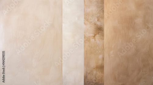 Textured neutral plaster wall in four gradient sections with natural earth tones