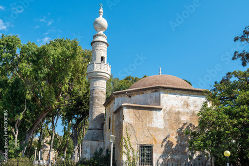 Murat Reis Mosque, a historical Ottoman-era mosque in the Aegean island of Rhodes, in Greece. Dating from 1622-1623, the mosque is named in honour of Murat Reis the Elder