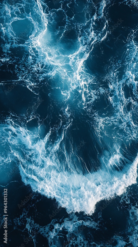 Abstract View of Deep Blue Sea Water with Dynamic Wave Patterns