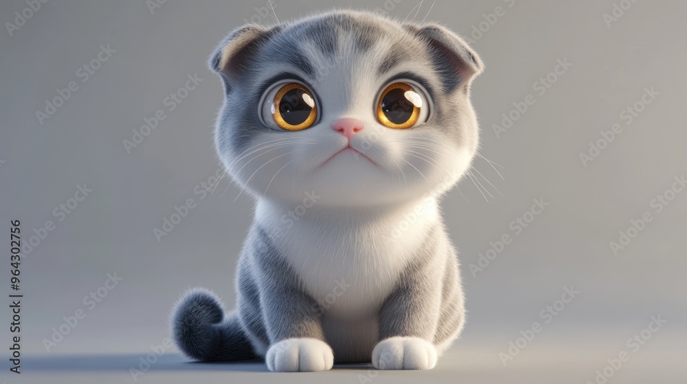 Cute Kitten Sitting on a Grey Background Cute Kitten Sitting on a Grey Background