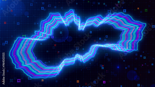 A vibrant digital artwork of Slovakia map outlined with neon lines, set against a futuristic grid background with colorful abstract HUD squares.
