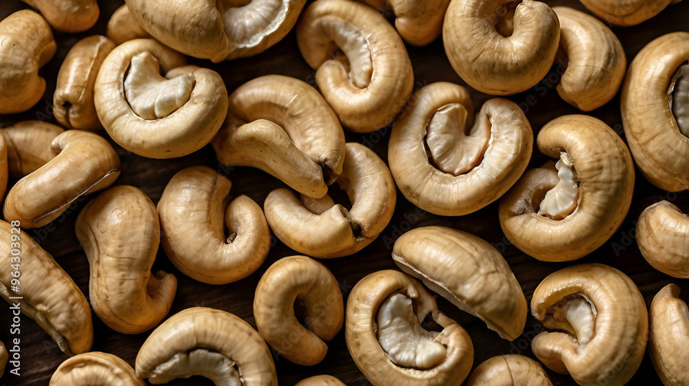 Cashew Nuts decorated on the wooden table top view Cashew Nuts decorated on the wooden table top view