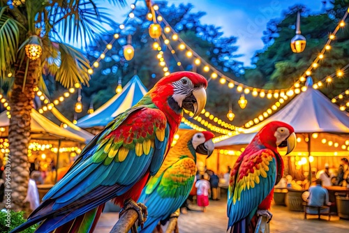 Wallpaper Mural Vibrant plumage abounds as exotic birds from around the world gather amidst colorful tents and twinkling lights at a whimsical outdoor festival celebration. Torontodigital.ca