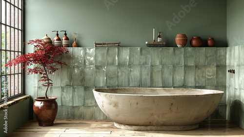 colour scheme with sage green subway vertical tiles