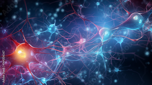 Representation of neuropathic pain with a neuron cell in the human body. photo