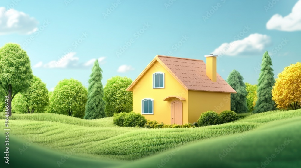 Yellow House in a Green Meadow Yellow House in a Green Meadow