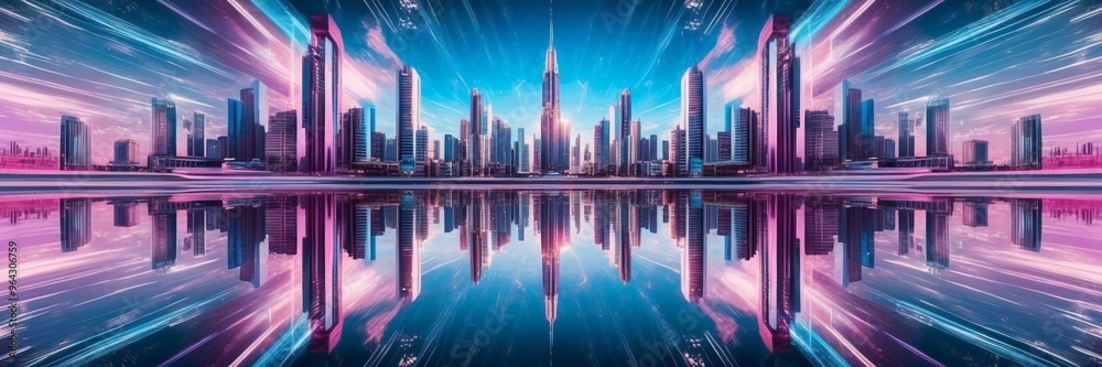 Obraz premium Digital technology metaverse neon blue pink purple background, cyber information, abstract connect communication, innovation future meta tech, internet network connection, Ai big data, illustration