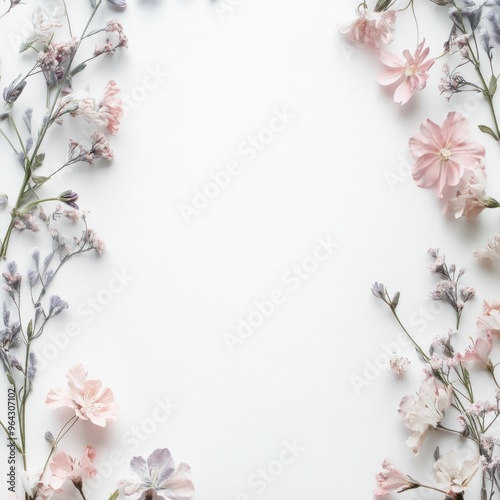 blank white background with a delicate border of pastel flowers