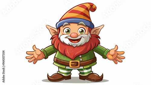 Cheerful forest gnome in traditional clothes with outstretched arms