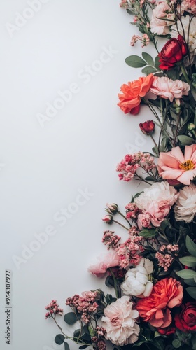 A bouquet of flowers positioned in a blank background