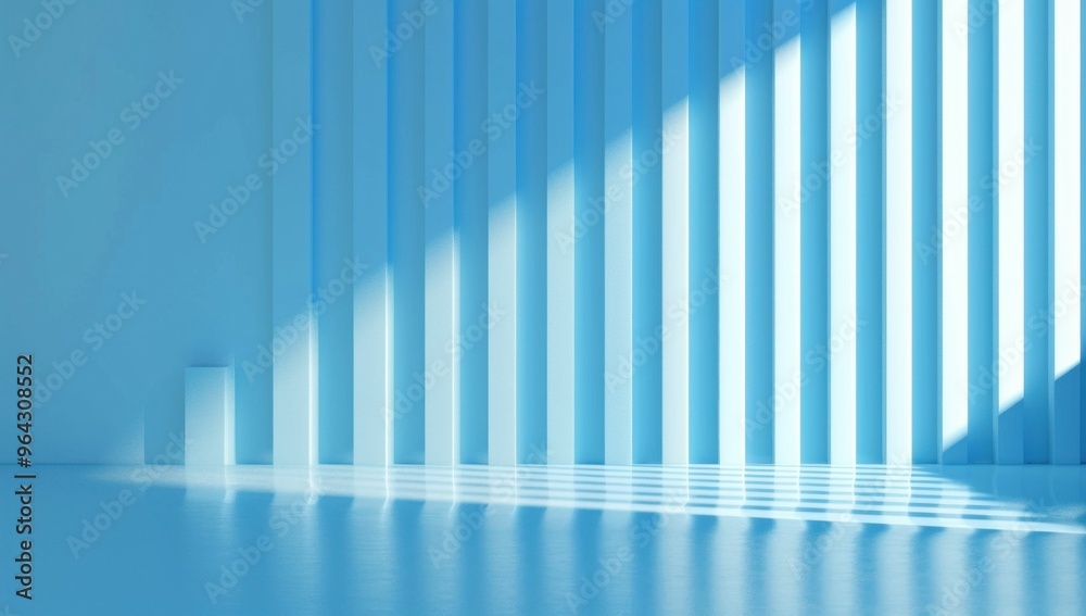 Obraz premium Minimalist blue interior with vertical lines and shadows creating a tranquil atmosphere
