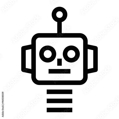 Simple outline of a robot head with antennas. Vector illustration representing AI, robotics, and technology. Editable stroke.