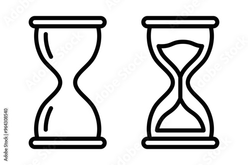 Outline of two hourglass icons. Vector illustration symbolizing time, waiting, or deadlines. Editable stroke.