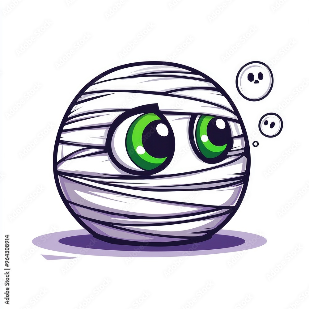 Obraz premium Cute Cartoon Mummy with Big Green Eyes