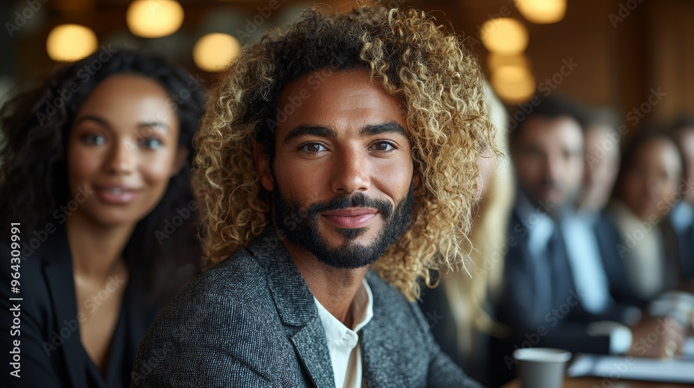 Professional meeting in a stylish urban office setting, focusing on team collaboration and discussions during a brainstorming session