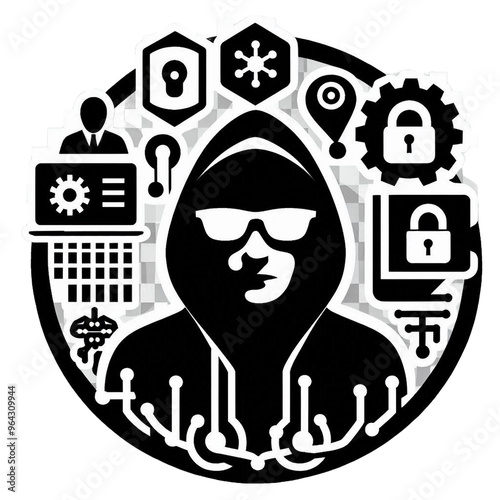 hacker with laptop computer emoji 3d smiley face smile isolated on transparent background - Generative AI	