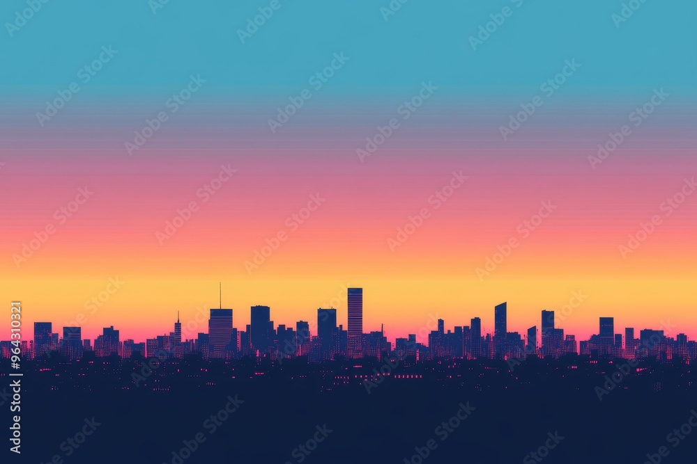 Obraz premium Silhouetted Cityscape at Sunset