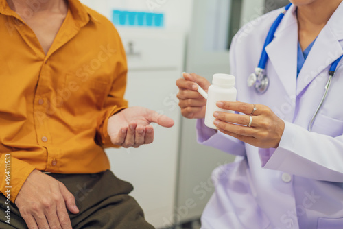 A female doctor performs a check for an enlarged prostate, evaluating male health issues such as prostate enlargement, urinary symptoms, and other related conditions to ensure accurate diagnosis