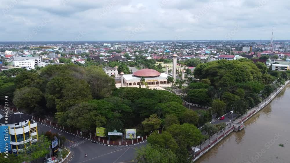 Aerial view of the largest mosque in Banjarmasin, South Kalimantan, Sabilal Muhtadin Mosque