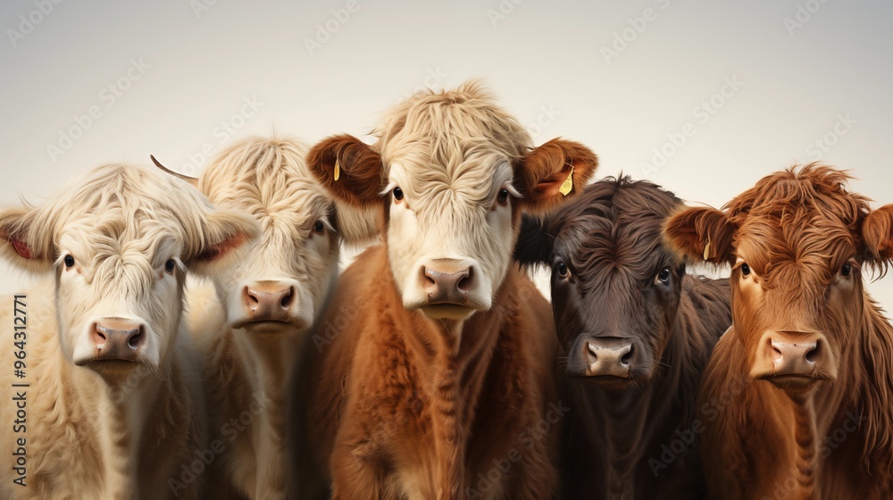 group of cows of different color isolated on transparent background group of cows of different color isolated on transparent background
