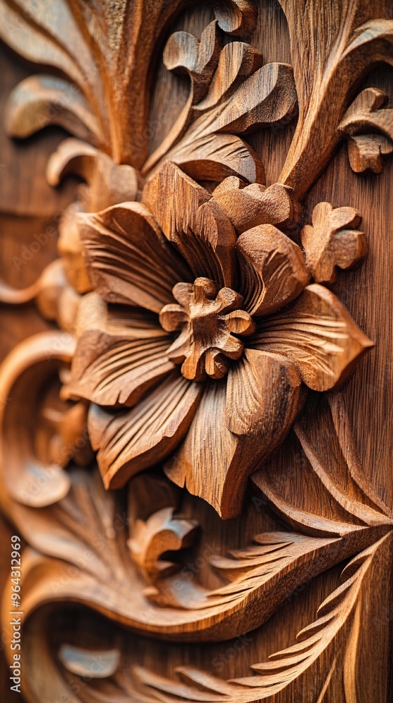 Abstract Close-Up of Carved Wooden Patterns with Deep Textures