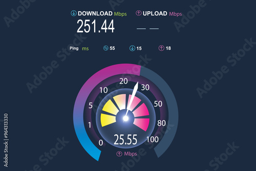 Dashboard of a website for internet speed tests with digital and technological style. internet network with 5g speed to download and send files