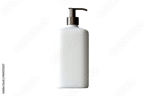 A simple yet sophisticated white dispenser bottle features a sleek design, perfect for any bathroom or kitchen, embodying elegance and functionality.