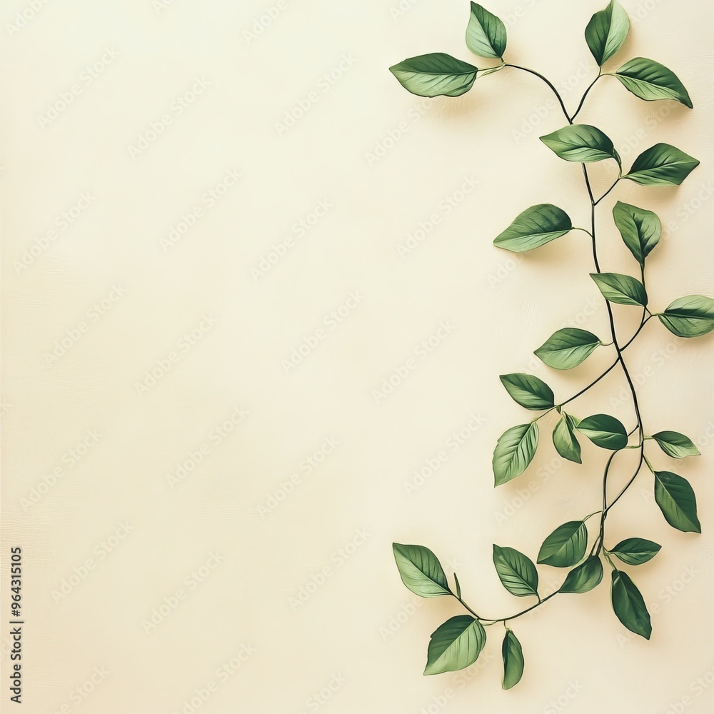 A soft beige background with a green leaves A soft beige background with a green leaves