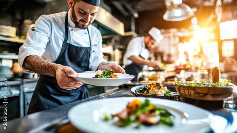 Chef Preparing Food in a Restaurant Kitchen Chef Preparing Food in a Restaurant Kitchen