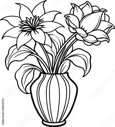 Interior flower vases, plant bouquets in flowerpots and floral pots, vector.