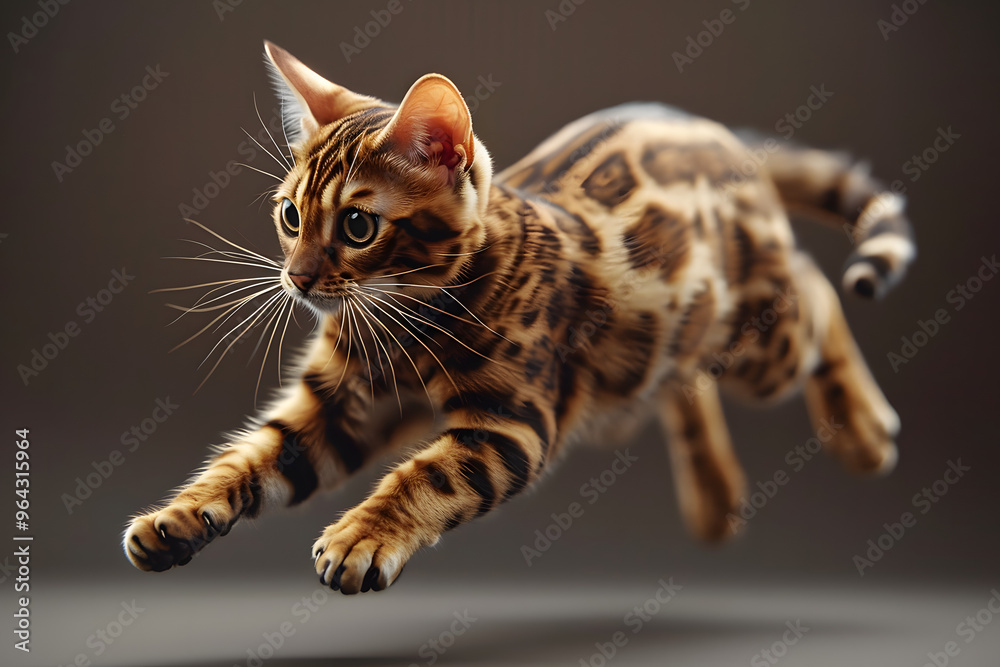 Naklejka premium Bengal cat jumping in the air
