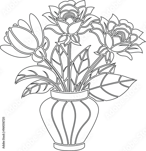 Interior flower vases, plant bouquets in flowerpots and floral pots, vector.