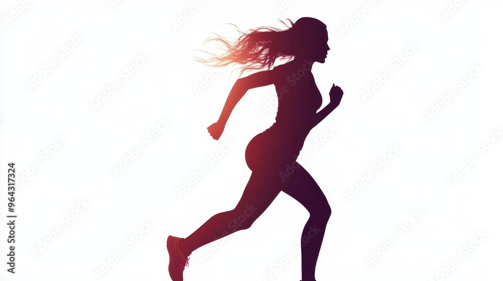 Silhouetted runner, female athlete sprints, vector isolated Silhouetted runner, female athlete sprints, vector isolated