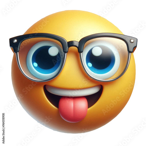smiley emoticon with glasses emoji 3d smiley face smile isolated on transparent background - Generative AI	