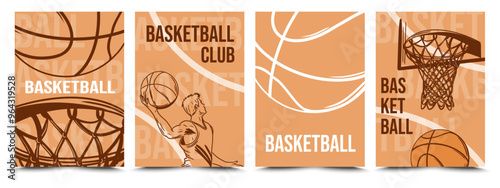 basketball background for sport tournament poster, invitation. card. Basketball competition, sport league cup championship posters with basket and ball on an orange background. banner, flyer, poster, 