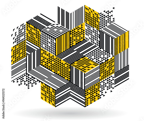 Abstract vector art with 3D isometric cubes geometric background, op art blocks with different forms isolated, polygonal graphic design, cubical theme.