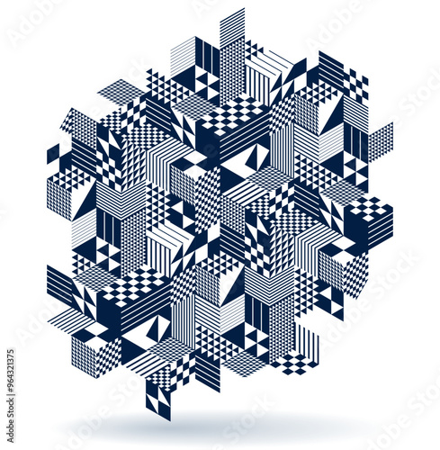 Abstract vector geometric background created with 3D cubes and shapes in isometric perspective, abstract city architecture, polygonal abstraction art, cubic style.