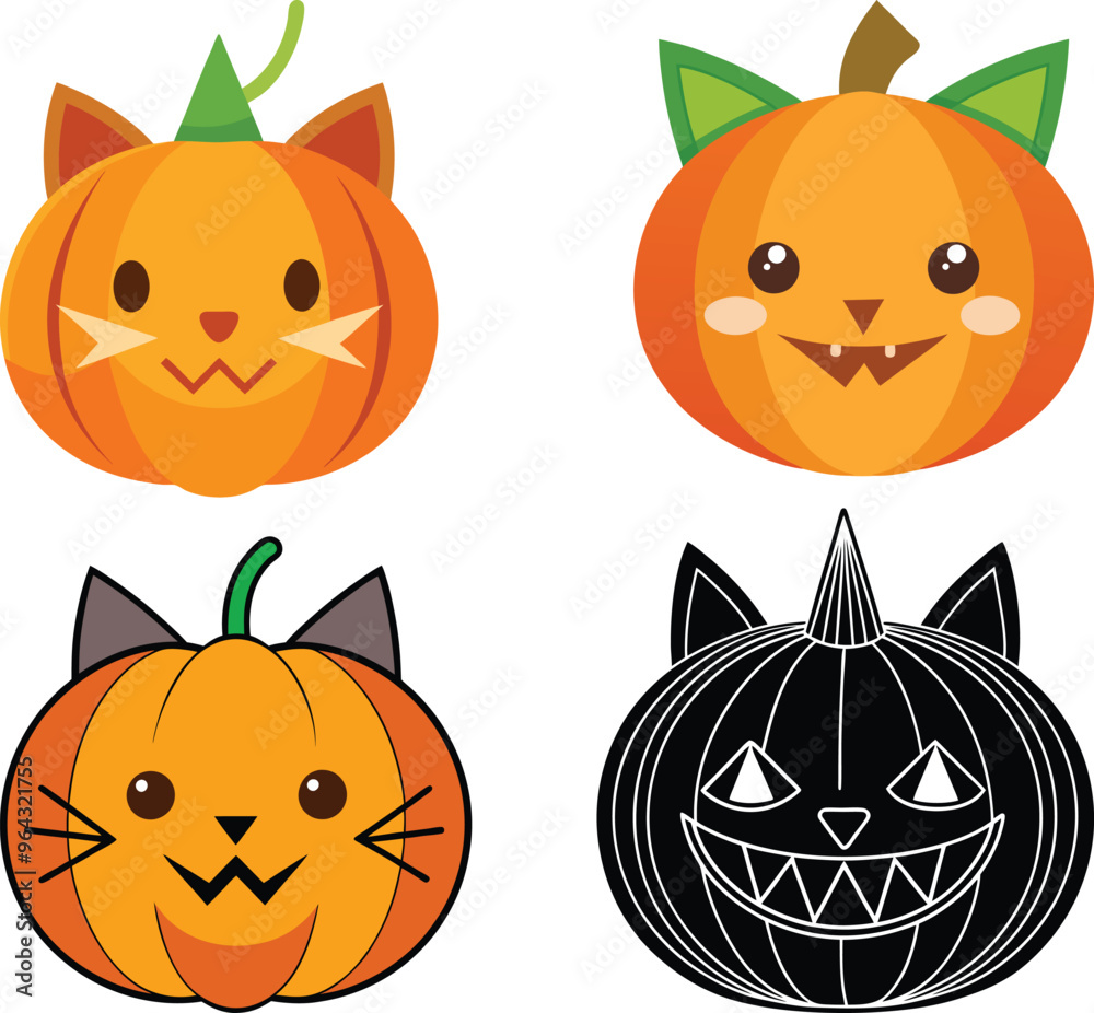 Fun and Spooky Pumpkin Faces – Halloween Vector Set Fun and Spooky Pumpkin Faces – Halloween Vector Set