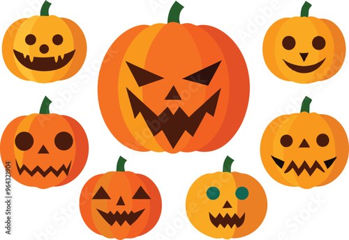 Fun and Spooky Pumpkin Faces – Halloween Vector Set