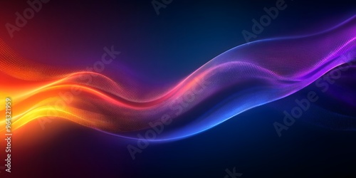 A dynamic and vibrant abstract design with colorful flowing waves set against a gradient background. The mixture of purple, orange, and red hues creates a lively and visually appealing image