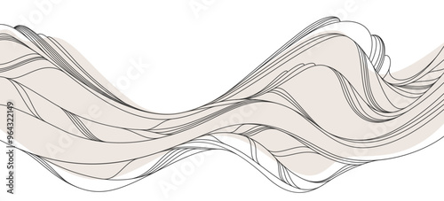 Abstract landscape illustration in oriental Asian style, minimal and simple japaneese background with smooth lines runny like water or hills shapes.