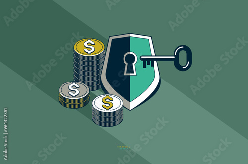 Shield with coins stack vec...