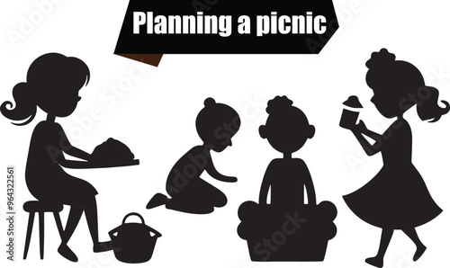 Planning a Picnic Artistic Silhouette Elements in Black
