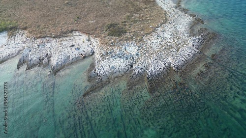 Croatia, Istria, Pula, aerial view to coastline with boats and seaground photo